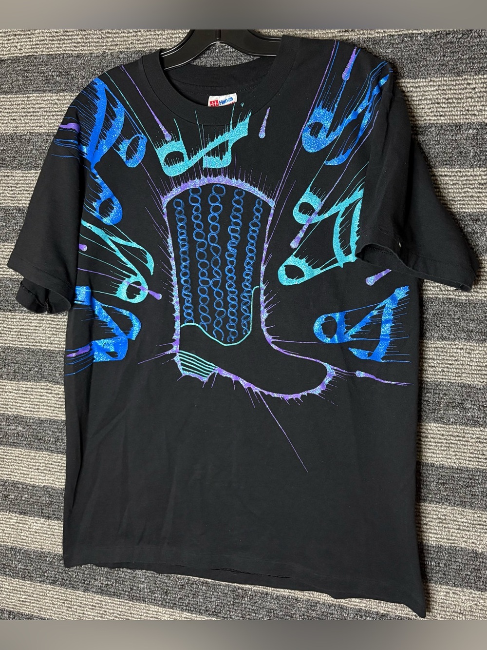 Vintage 90’s Hand Painted Cowboy Boot Western Single Stitch Black T-Shirt Large